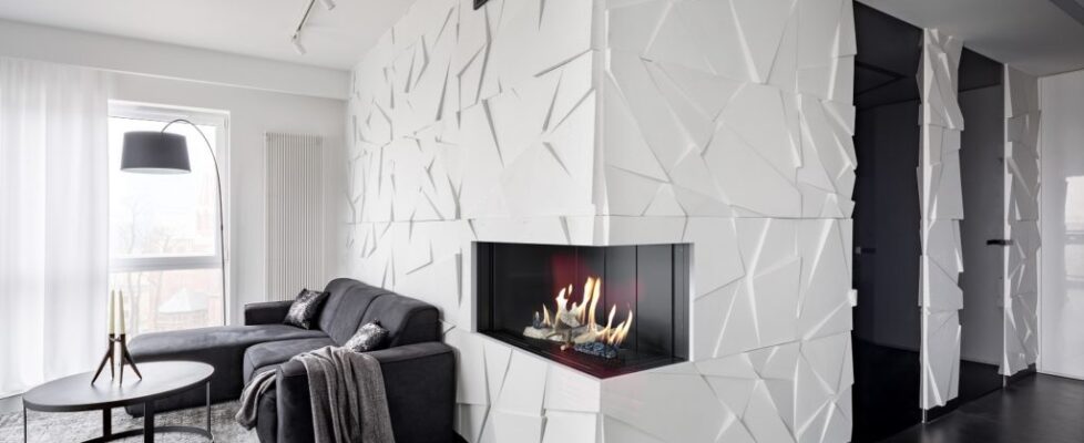 Apartment with white textured wall